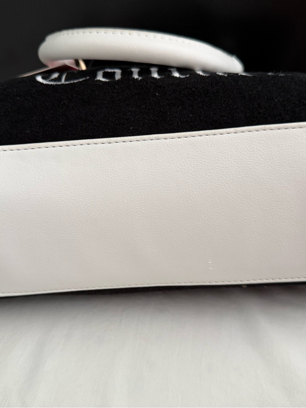 Juicy Couture Black & White Logo Satchel with Red Strawberry Charm - Picture 8 of 9